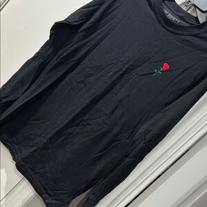 Riot Society Black Long Sleeve Tee with Red Rose Detail